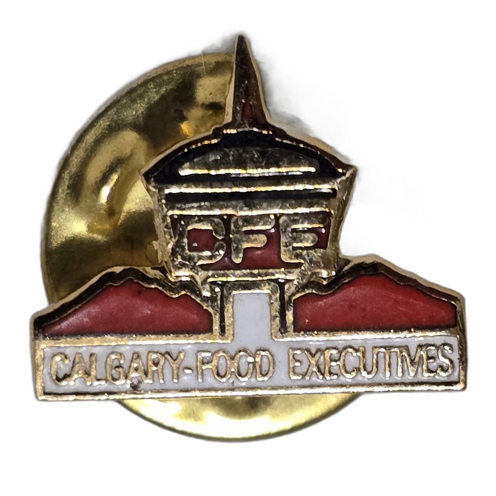 Vintage Calgary Food Executives Tower Enamel Logo Hat Vest Lapel Pin C5